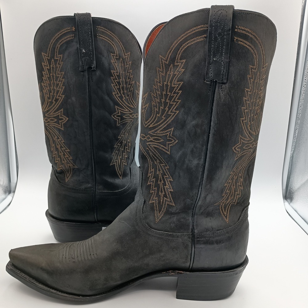 Lucchese 1883 Mens Black Leather Mad Dog Cowboy Boots N1560 Size 11.5 Extra Wide - Picture 8 of 14